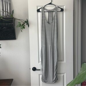 Athleta Racerback Tee Dress, Gray/White Strip, Size L, Like New